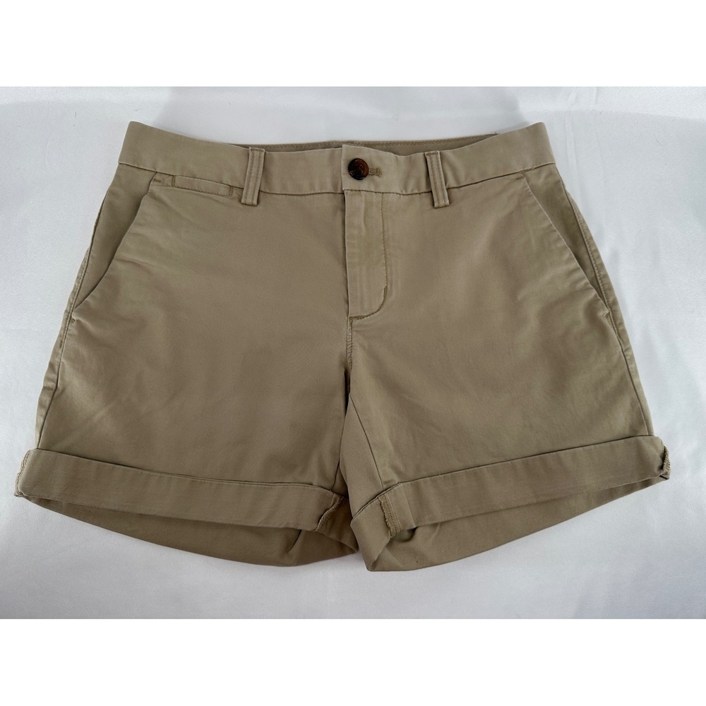 Banana Republic Chino Shorts Womens 0 Khaki Tan Cuffed Stretch Cotton Casual